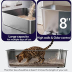 2 Pack Stainless Steel Cat Litter Box with High Sides - Metal Cat Pan, Large Indoor Litter Tray, Never Absorbs Odor, Pet Toilet Supplies Smooth Surface for Kitten, Kitty, Rabbit 19.7"x13.8"x8"
