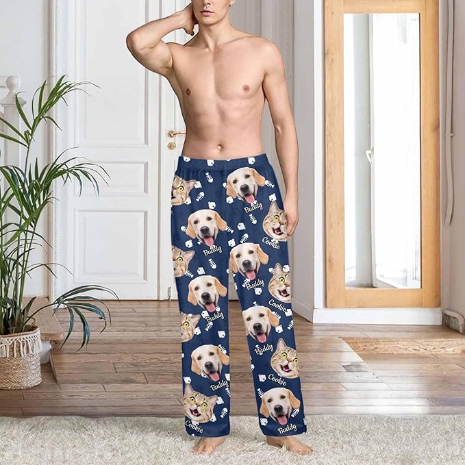 Custom Couple Pajama Pants Sock with Funny Face, Personalized PJ Anniversary Birthday Women Men Pants