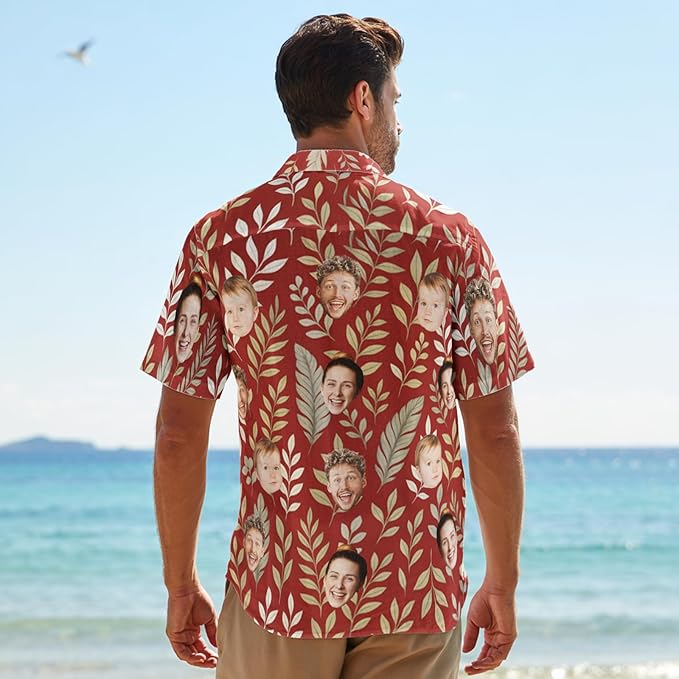 Custom Hawaiian Shirt with Face for Men, Unisex Tropical Beach Shirts Personalized Casual Funny Hawaii Button Down Shirts