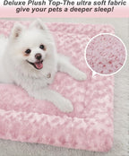 Washable Dog Bed Mat Soft Dog Crate Pad Fluffy Pet Kennel Beds Sleeping Mattress with Non-Slip Bottom for Large Jumbo Medium Small Dogs, 47 x 29 Inch, Pink