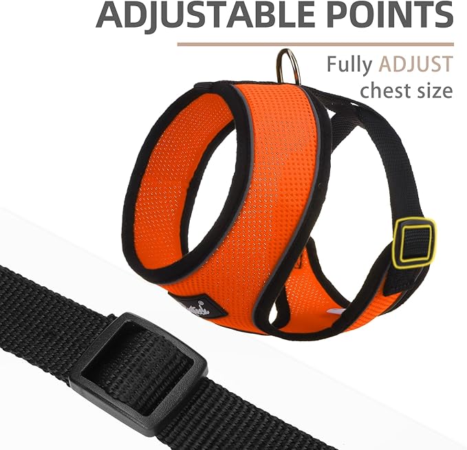 PUPTECK Soft Mesh Dog Harness and Leash Set Pet Puppy Cat Comfort Padded Vest No Pull Harnesses, Solid Orange, S
