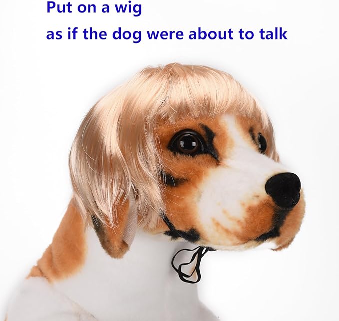 Funny Cosplay Wig for Dog, Headwear Apparel, Pet Costumes, Cat Dress up for Halloween, Christmas, Parties, Festivals (Golden Straight Hair)