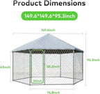 12x12 Outdoor Dog Kennel Outside Heavy Duty Dog Enclosure with Waterproof UV-Resistant Cover & Security Lock (149.6" L x 149.6" W x 95.3" H)