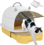 PawHut Cat Litter Box, Covered Kitty Litter Box with Lid, Scoop, Deodorizing Bags for Odor Control, Privacy, Portable, Easy to Clean, Yellow