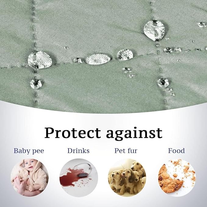 H.VERSAILTEX Sofa Protector for Dog Sofa Slipcover Quilted Furniture Protector with Non Slip Elastic Strap Water Resistant Sofa Cover Couch Cover Seat Width: 78"(Oversized Sofa, Desert Sage/Beige)
