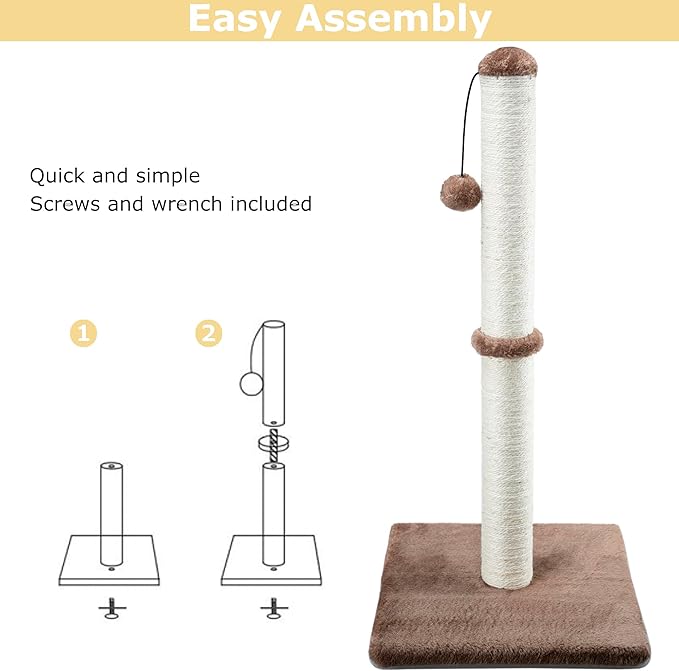 Dimaka 34" Height Tall Cat Scratching Post, Claw Scratcher with Sisal Rope and Covered with Soft Smooth Plush, Vertical Scratch [Full Strectch] for All Cats (Dark Brown, 34 inches for Large Cats)