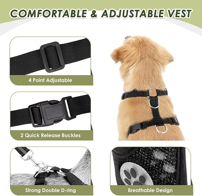 SlowTon Dog Seat Belt Harness for Car, Dog Car Harness Adjustable Mesh Breathable & Dog Seatbelt Safety Tether with Elastic Bungee for Small Medium Large Pets(Red, Double Clip, S)