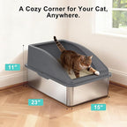 Stainless Steel Litter Box | XL Enclosed Cat Litter Boxs with Lid for Big Cats | High Sided, Anti-Urine Leakage | Non-Stick Bottom & Includes Scoop