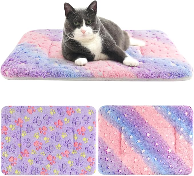 2 Pack Cat Blanket for Indoor Cat, Warm Calming Kitten & Puppy Beds for Anxiety and Stress, Washable Small Dog Mat for Crate, Fuzzy Pet Blankets
