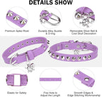 Leather Cat Collars for Boy Girl Cats with Bell and Safety Elastic Belt, Personalized Rivets Stud Adjustable Safe Buckle Collar with Skull Charm for Kitty Small Pets, Halloween Cat Collar