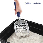 WePet Cat Litter Scoop, Aluminum Alloy Sifter, Kitty Metal Scooper, Deep Shovel with Diagonal Sifting Hole, Long Handle, Kitten Poop Lifter for Litter Box, Medium Size, Blue Handle