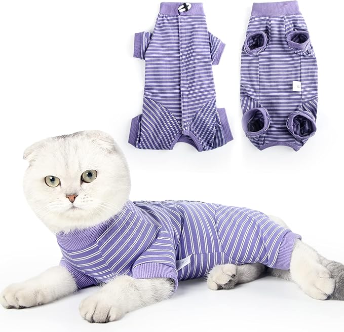 LIANZIMAU Cat Surgical Recovery Suit Professional for Male Female Dog Abdominal Wounds Cone E-Collar Alternative Anti-Licking Pet Surgical Recovery Pajama Suit Soft Fabric Onesie for Cats