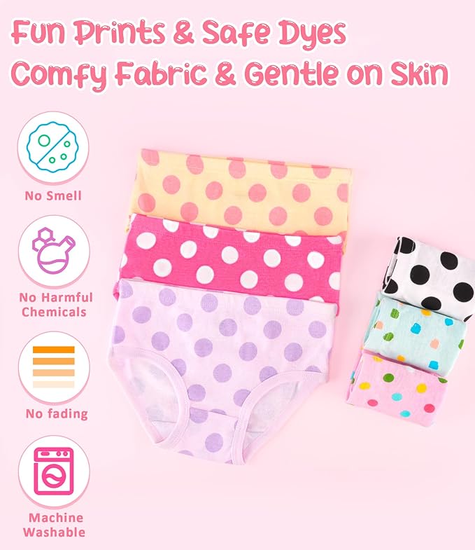 Girls and Toddlers 100% Cotton Underwear Tagless Soft Panties Size 2-3T,4-5T,6,8,10,12 (6-Pack)