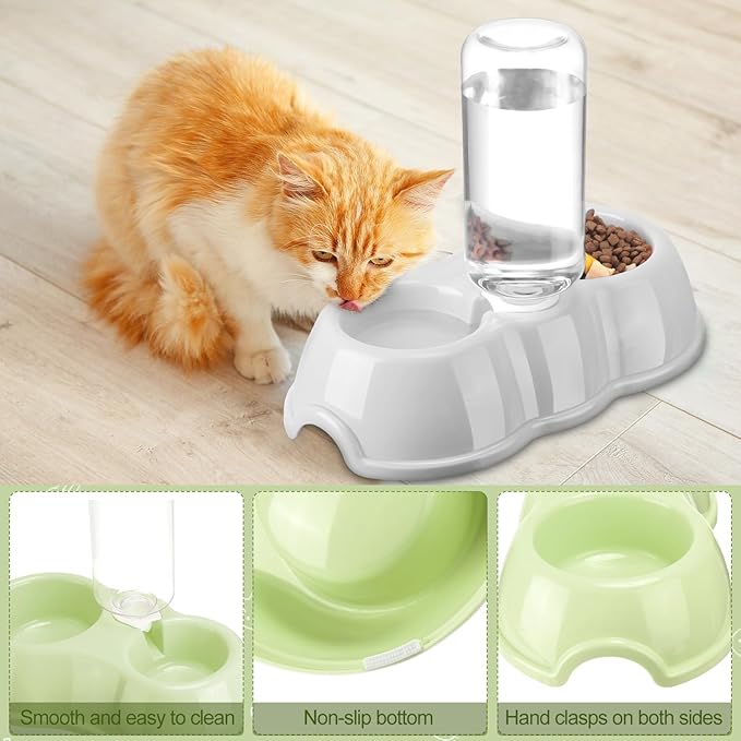 7 Pcs Small Cat Kitten Starter Kit Cat Litter Box with Shovel Paw Litter Mat Double Automatic Kitten Bowls Toy Teaser Stick Collar Essentials Kits for 1-3 Lbs Beginner(Simple,Green)