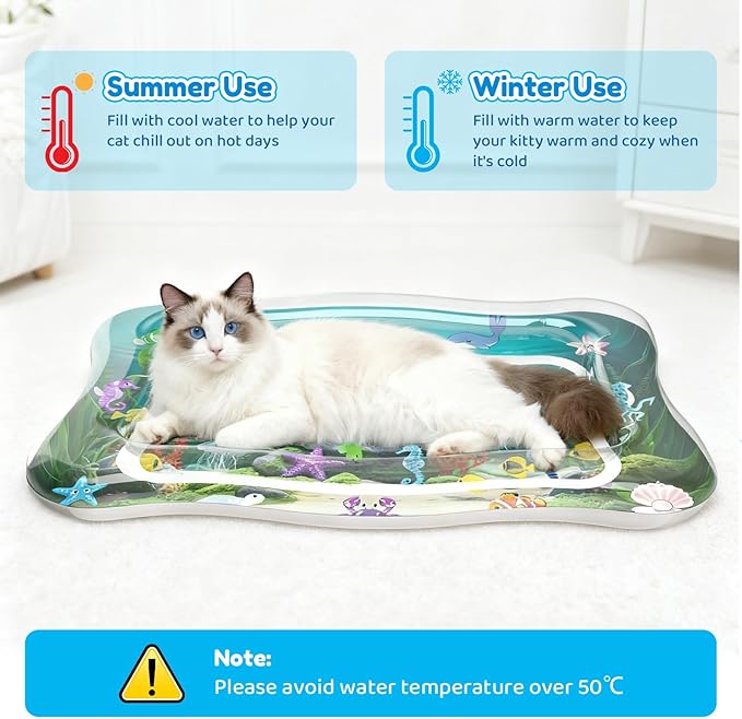 Interactive Cat Toy for Indoor Cats, Upgraded Cat Water Mat with Fish - 0.7mm Thickened Water Sensory Play Pad, Enrichment Stimulating Hunting Exercise Toy for Bored Adult Cats & Kittens
