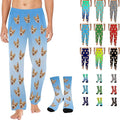 Artsadd Personalized Christmas Pajama Pants Socks for Men Custom Photo Pajama Bottoms for Men S-XXL