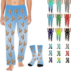 Artsadd Personalized Christmas Pajama Pants Socks for Men Custom Photo Pajama Bottoms for Men S-XXL
