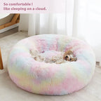 WNPETHOME Calming Dog Bed Cat Bed Donut, Faux Fur Pet Bed Self-Warming Donut Cuddler, Comfortable Round Plush Dog Beds (27 x 27 x 8 Inch, Rainbow)