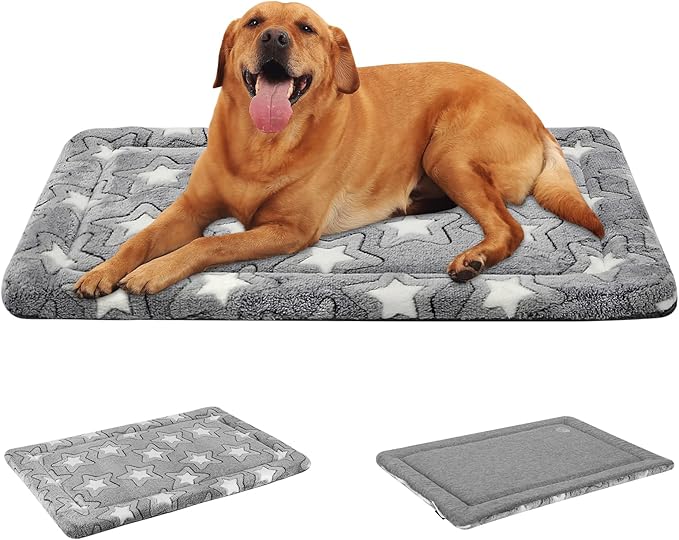 EMPSIGN Dog Crate Pad - Reversible Kennel Mat (Cool & Warm), Machine Washable, Cozy Star Pattern Sleeping Pad for Small Medium Large Dogs, All-Season Pet Bed, Suitable for 42"x28" Dog Crate, Grey