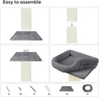 AGYM Cat Scratching Post, 32”Cat Scratcher with Large Plush Perch, Sisal & Carpet Scratching Post, Vertical Posts with Elevated Bed for Indoor Cats, Removable& Washable Cover, Grey