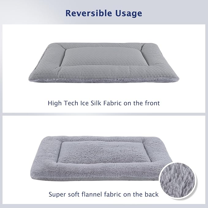 Dog Bed Mat, Crate Pad Reversible,Soft Kennel Pad, Washable Dog Crate Mat (Cool and Warm),Pet Sleeping Mattress for Small Medium Dogs XB009 (36''x23'',Grey)
