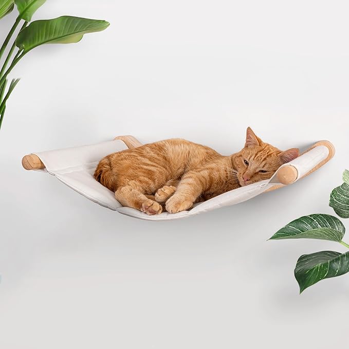 7 Ruby Road Cat Hammock Wall Mounted for Large and Indoor Cats or Kitty, Cute Bed Perch Shelf for Sleeping, Climbing and Lounging, Modern Shelves and Perches, Wooden Mount Cat Wall Furniture & Beds