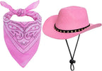 choyaxo Halloween Costumes for Dogs Cat Pet Cowboy Costume Cowboy Hat with Bandana Set for Halloween, Christmas, Holiday, Party, Cosplay (Pink, Large)