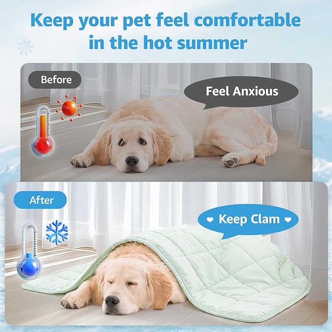 PICK FOR LIFE Cooling Blanket for Dogs, 0.4 Q-MAX Pets Cooling Comforter Throw for Bed Cover, Summer Blanket for Large Dogs Washable, Soft Lightweight Cold Mats for Pet Hot Weather (43"×55"/Green)