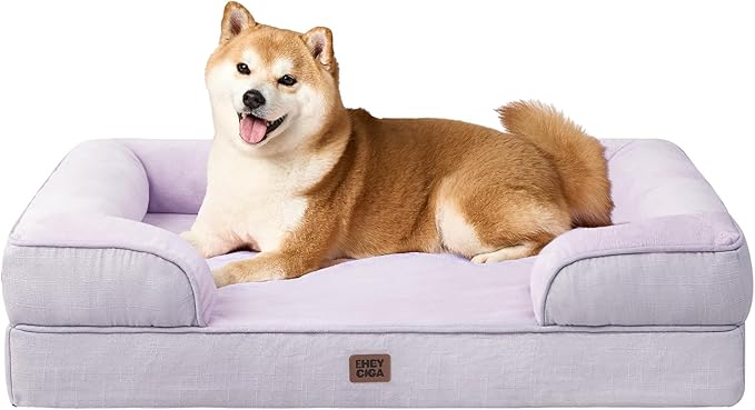 EHEYCIGA Orthopedic Dog Beds Large Sized Dog, Waterproof Memory Foam Pet Bed with Sides, Non-Slip Bottom Large Pet Bed with Washable Removable Cover, Lilac