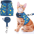 BINGPET Cat Harness with Leash Escape Proof - Fashionable Mesh Cat Dog Walking Harness Leads, Adjustable for Kitties Puppies Small Animals,Galaxy,M