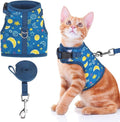 BINGPET Cat Harness with Leash Escape Proof - Fashionable Mesh Cat Dog Walking Harness Leads, Adjustable for Kitties Puppies Small Animals,Galaxy,XL