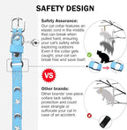 Leather Cat Collars for Boy Girl Cats with Bell and Safety Elastic Belt, Personalized Star and Moon Stud Adjustable Safe Buckle Collar for Kitty Small Big Cats Size 8-12 Inch, Light Blue