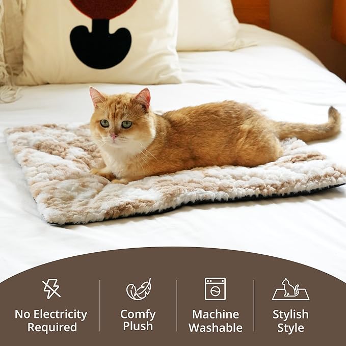 Self Warming Cat Bed, 24" x 18" Ultra Soft Cat Dog Pet Heating Pad for Indoor Outdoor, Non-Slip Heated Dog Mat Thermal Blanket
