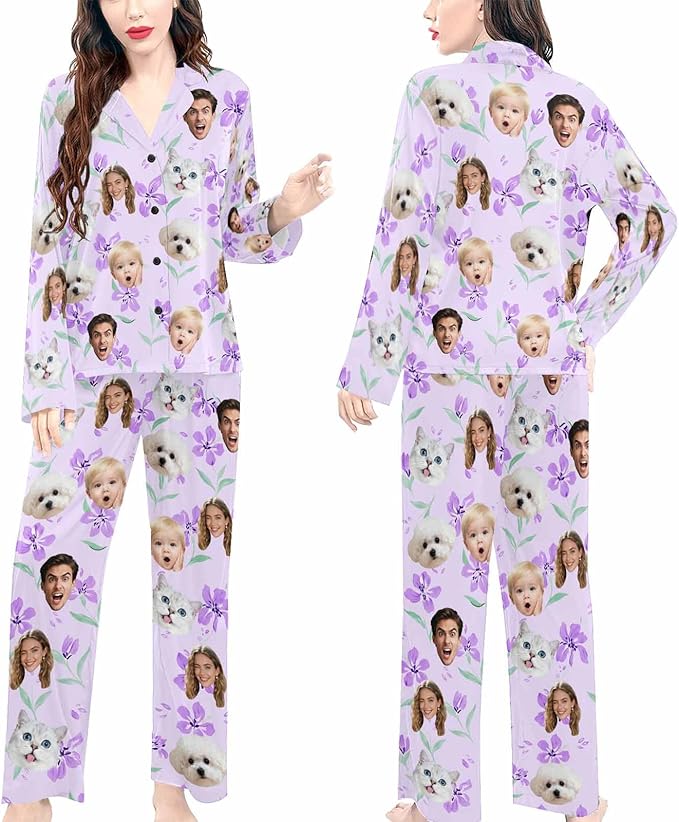 Artsadd Custom Pajamas for Women Men Family, Personalized Face Pjs Pajama Pants, Funny Pet Photo Loungewear Sleepwear Jammies