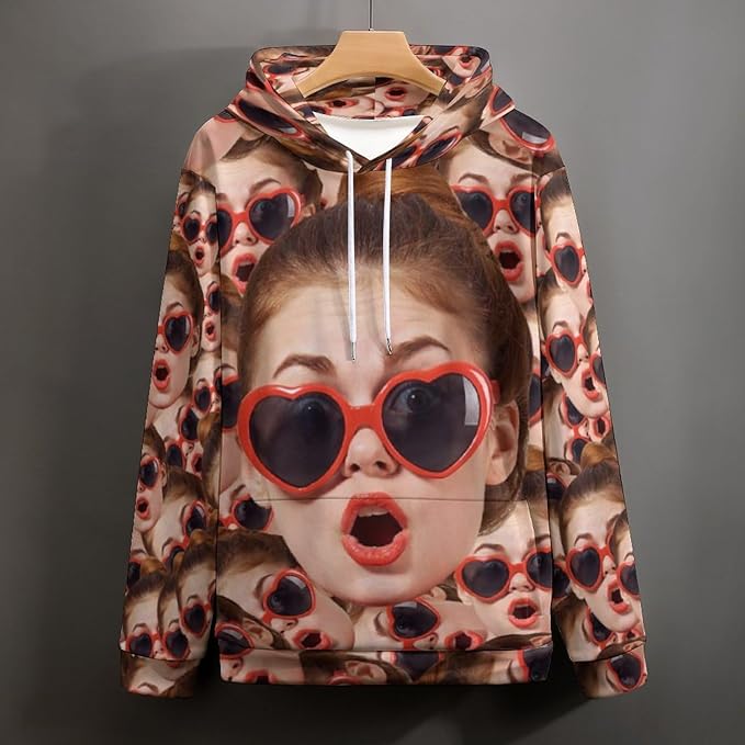 Artsadd Custom Face Unisex athletic Pockets Sweatshirt Loose Hoodie Custom Christmas Long Sleeve Sweatshirt Hooded Pullover