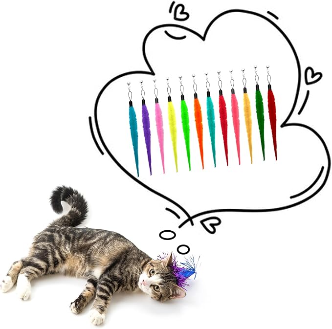 24 PCS Cat Worm Toy Refills, Cat Wand Toy Replacement Interactive Cats Wand Replacement Cats Toys Interactivefor Teaser for Kitten