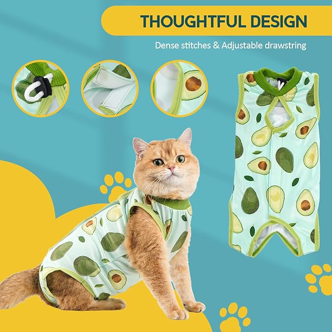 Avont Cat Recovery Suit - Kitten Onesie for Cats After Surgery, Cone of Shame Alternative Surgical Spay Suit for Female Cat, Post-Surgery or Skin Diseases Protection -Avocado(L)