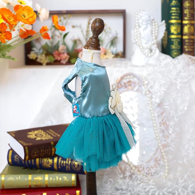 Fashion Sweet Puppy Dog Blingbling Princess Skirt Pet Dog Lace Cake Camisole Tutu Dress J-Blue L