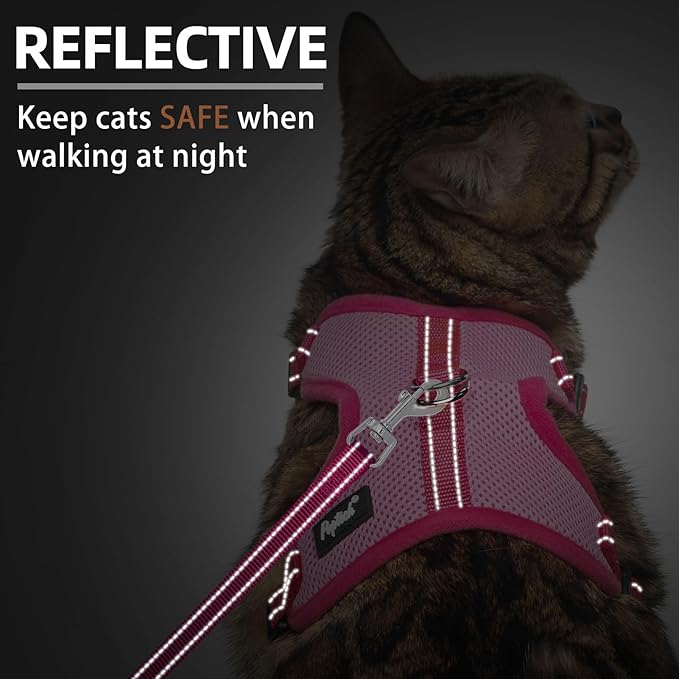 PUPTECK Cat Harness and Leash Set Escape Proof, Reflective Adjustable Soft Mesh Kitten Vest Harness for Walking Travel, Pink, M