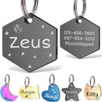 Anavia Small Size Dog Cat ID Tags, Small/XS Personalized Color Plated Stainless Steel Puppy Kitten Name Tags, Customized Engraved Nameplate Pet Collar Tag (Black, Hexagon)