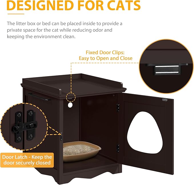 Yaheetech Cat Litter Box Enclosure, Hidden Litter Box Furniture with Side Towel Bar, Wooden Cat Washroom, Storage Cabinet, Indoor Pet House, Side Table Nightstand, Espresso
