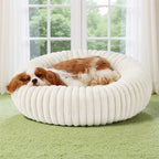 Bedsure ComfyFleece™ Donut Medium Dog Bed - Washable Faux Fur with Corduroy Fleece & Anti Slip Bottom, Round Pet Bed with Removable Cover, Cream, 30x30x8 inches