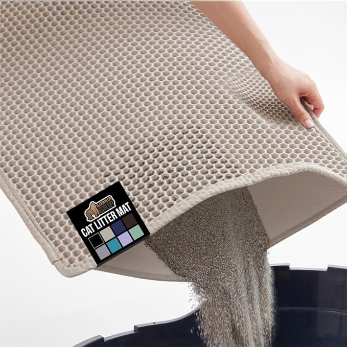 GORILLA GRIP Honeycomb Cat Litter Box Mat, Two Layer Trapping Waste Mats, Soft On Paws, Litter Box Supplies and Essentials for Indoor Cats, Traps Excess, Water Resistant for Floors, 30x24 Beige