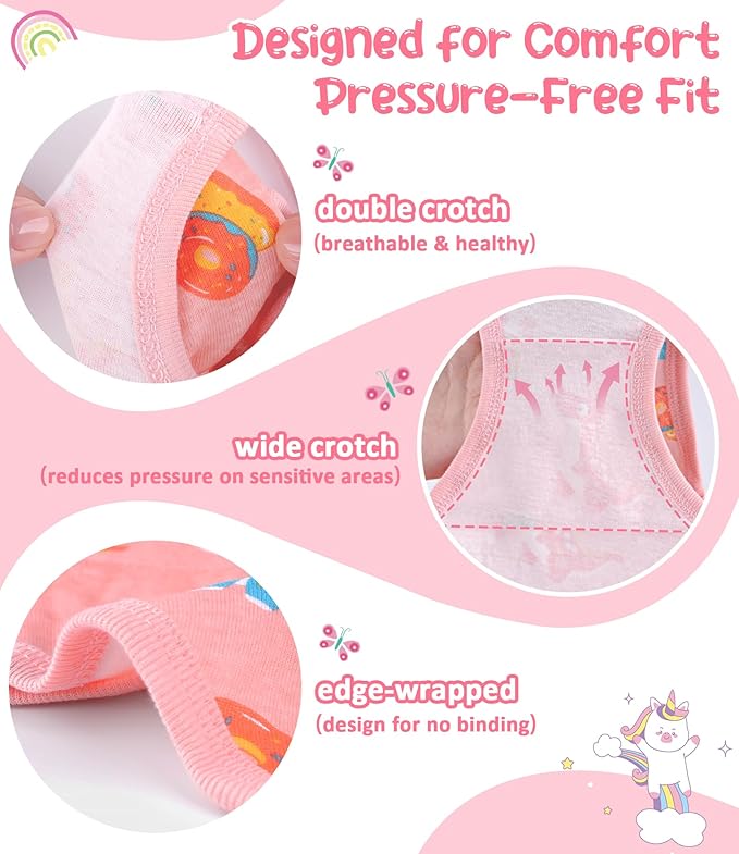 Girls and Toddlers 100% Cotton Underwear Tagless Soft Panties Size 2-3T,4-5T,6,8,10,12 (6-Pack)