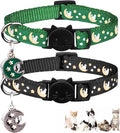 2Pcs Breakaway Cats Collars Cat Collars for Boy & Girl Cats Adjustable Kitten Collars with Bell,Black+Emerald,8"-13.1"