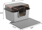 Oneluck Large Cat Litter Box with Transparent Covered,Mat and Scoop, Convenient for Observing Cats, Front Door Flap for Privacy, Gray (23.5" L x 16.9" W x 15.76" H) (23.5" L x 16.9" W x 15.76" H)