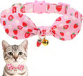 EXPAWLORER Bunny Ear Cat Collar with Bell, Soft Breakaway Kitten Collar with Bow and Accessory, Pink Girl Cat Collars with Safety Quick Release Clasp, Pet Collar for Valentine's Day (Strawberry)