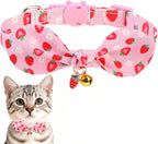 EXPAWLORER Bunny Ear Cat Collar with Bell, Soft Breakaway Kitten Collar with Bow and Accessory, Pink Girl Cat Collars with Safety Quick Release Clasp, Pet Collar for Valentine's Day (Strawberry)