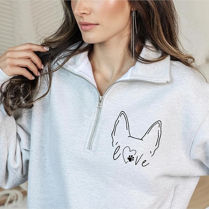Personalized Dog Mom Sweatshirt, Custom Dog Ear Line Art Portrait Sweatshirt for Women, Pet Name Pullover Crewneck for Women, Customized Pet Lover Gifts, Mom Gift for Christmas Mothers 2