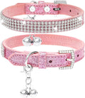 PUPTECK Basic Adjustable Cat Collar with Bling Diamond and Double Bells, for Kitten and Small Puppy, Fashion and Shining Dog Rhinestone Collars, 11-14in, Pink